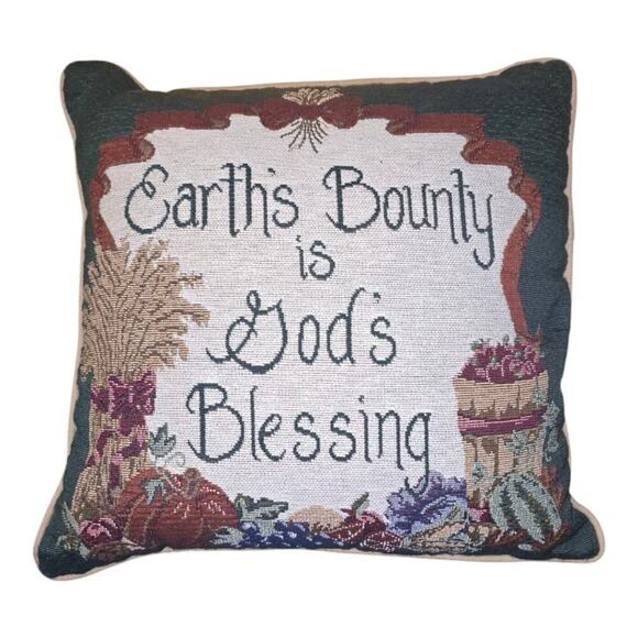 RIVERDALE Vintage "Earth's Bounty is God's‎ Blessing" Tapestry Pillow USA - Picture 1 of 6